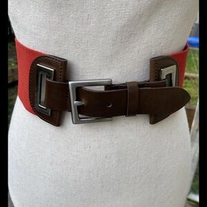 Women’s Red Belt Cinch Corset Stretch Wide Faux Leather Small The Limited Used